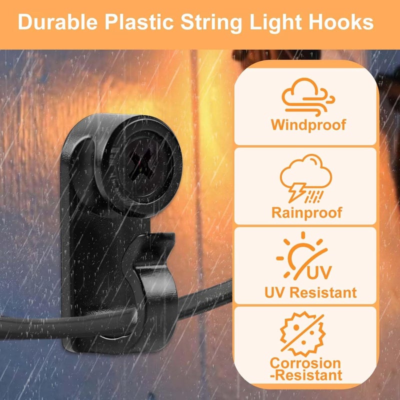 Dapute 50 Pack Hooks for Outdoor String Lights, Christmas Light Clips bulk with Screw, Weatherproof Light Hanger Hooks for Hanging Christmas Lights,Wall Cable,Fairy Lights on Fence Patio Gutter (Black) - Image 3